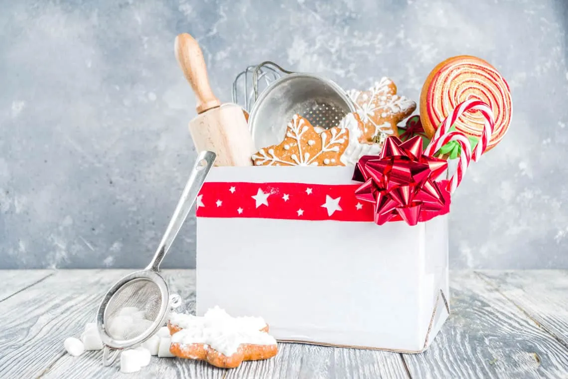 A gift box filled with baking tools